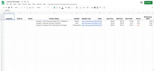 Inventory Template - Online Arbitrage - Sellerspaceship.com