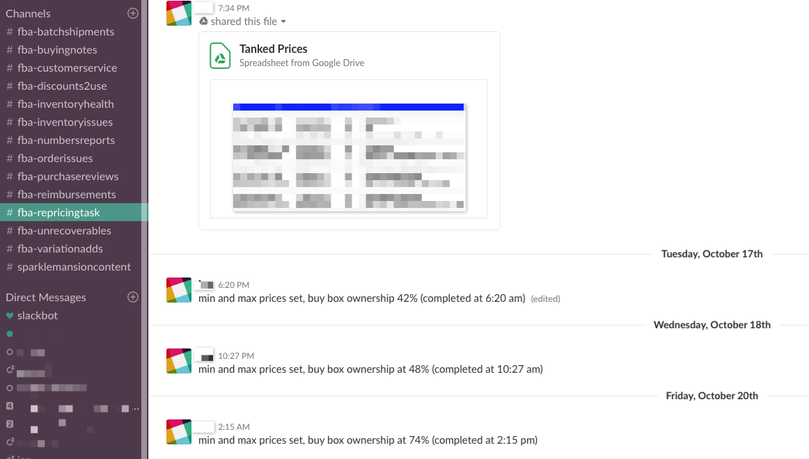 Slack Channel #fba-repricingtask - Online Arbitrage - Sellerspaceship.com