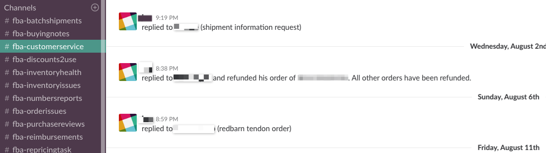 Slack Channel #fba-customerservice - Online Arbitrage - Sellerspaceship.com