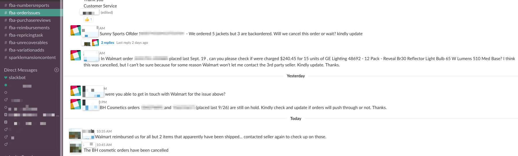 Slack Channel #fba-orderissues - Online Arbitrage - Sellerspaceship.com