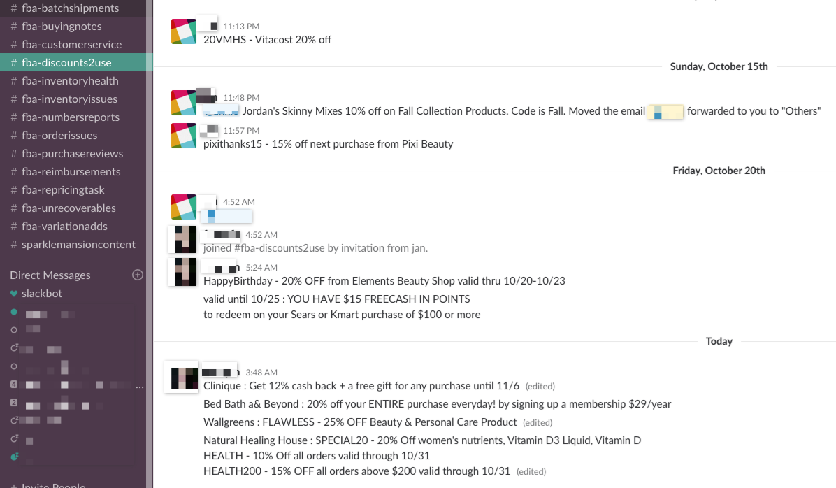 Slack Channel #fba-discounts2use - Online Arbitrage - Sellerspaceship.com