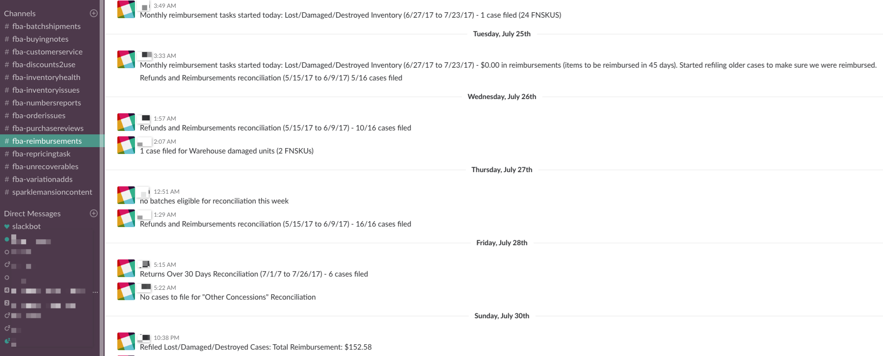 Slack Channel #fba-reimbursements - Online Arbitrage - Sellerspaceship.com