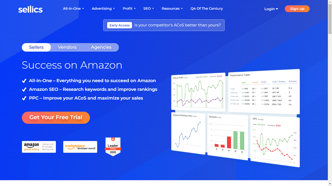 Sellics Review Home - Seller Spaceship Sellics Homepage